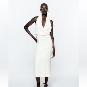 Zara linen blend halter neck dress